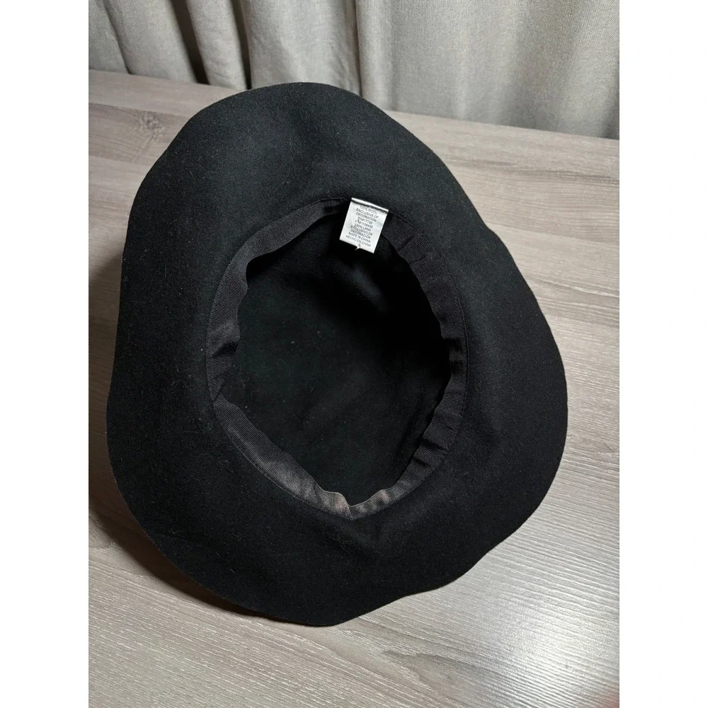 Black 100% Wool Wide Brim Floppy Hat with Brown Braided Band Boho Chic Fedora‎